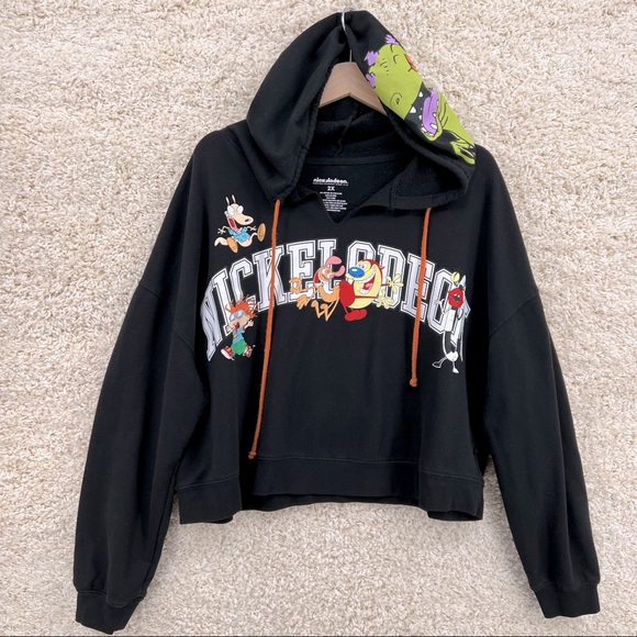 Nickelodeon Tops - Nickelodeon Unisex 2X black cropped hooded sweatshirt cotton poly blend